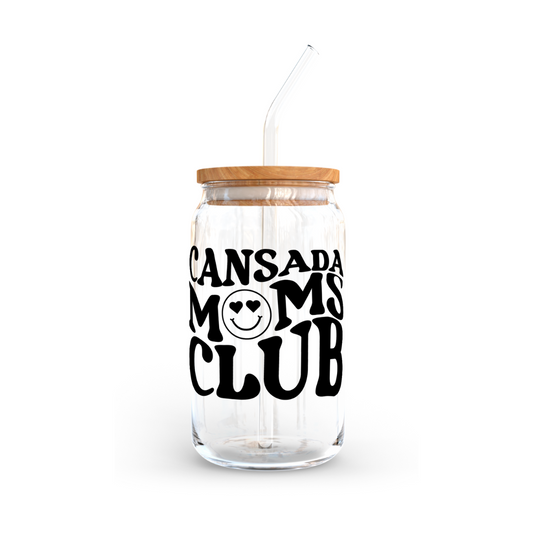 Vaso con tapa bambú "Cansada moms club"